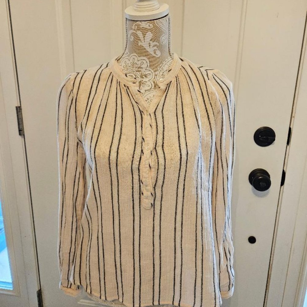 Lucky Brand - Womens Long Sleeve Vertical Stripe Blouse Top off white size small